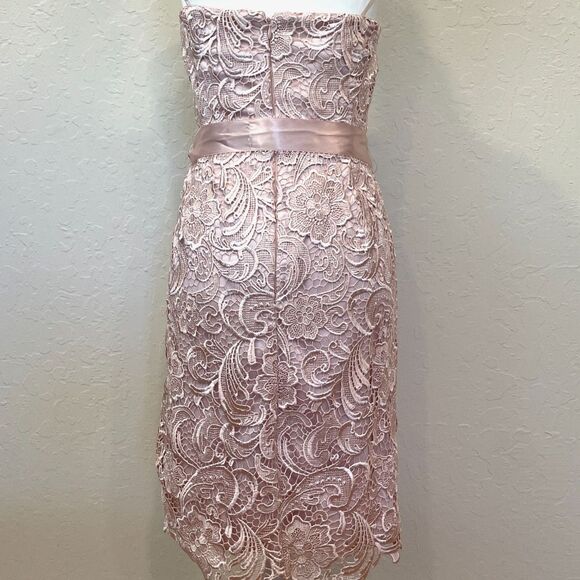 ~ NEW** Adrianna Papell 14 Cocktail Dress Blush Crochet Strapless Lace Mini Knee - Picture 11 of 14